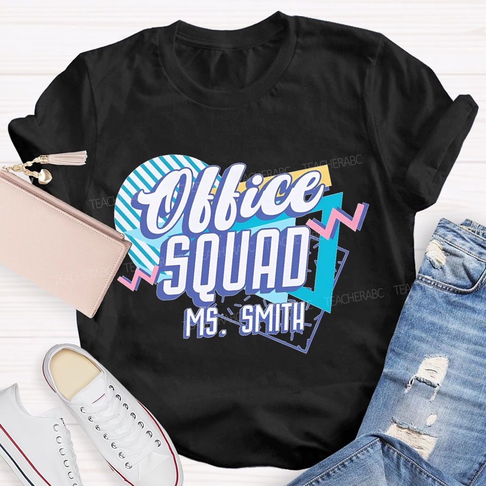 Personalized Name Office Squad Stripes  Teacher T-shirt