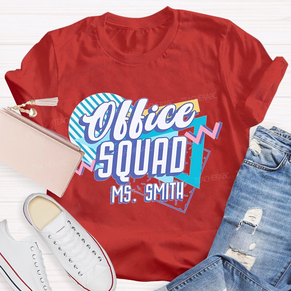 Personalized Name Office Squad Stripes  Teacher T-shirt