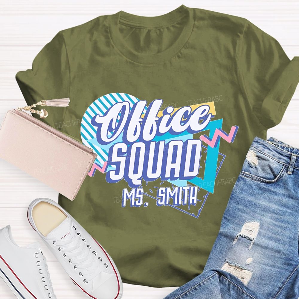 Personalized Name Office Squad Stripes  Teacher T-shirt