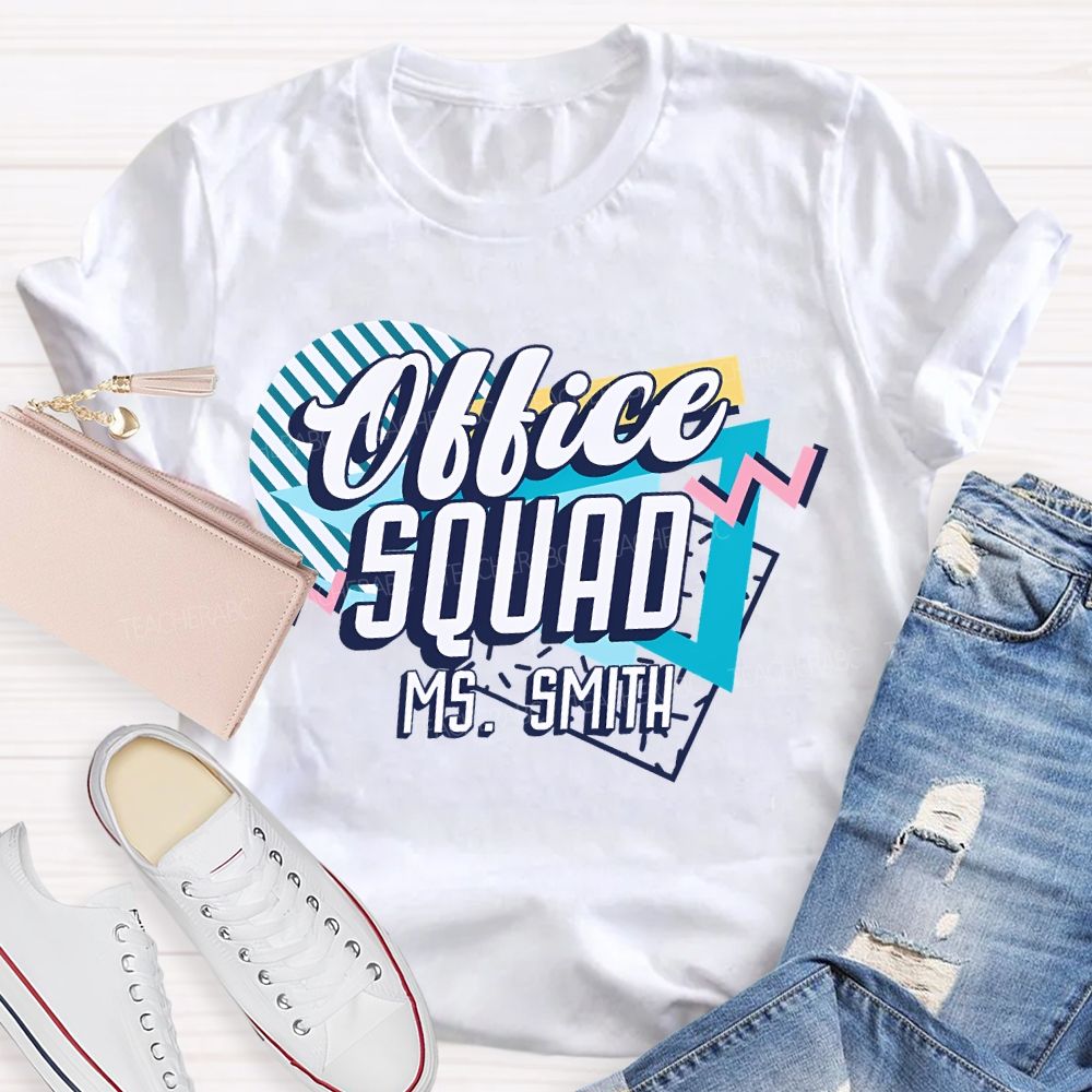 Personalized Name Office Squad Stripes  Teacher T-shirt