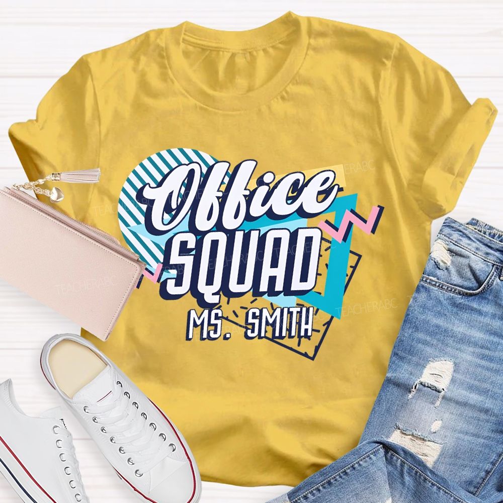 Personalized Name Office Squad Stripes  Teacher T-shirt