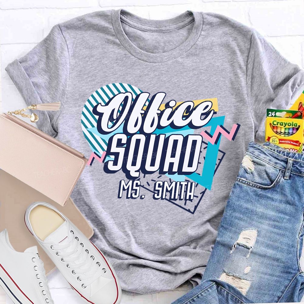 Personalized Name Office Squad Stripes  Teacher T-shirt