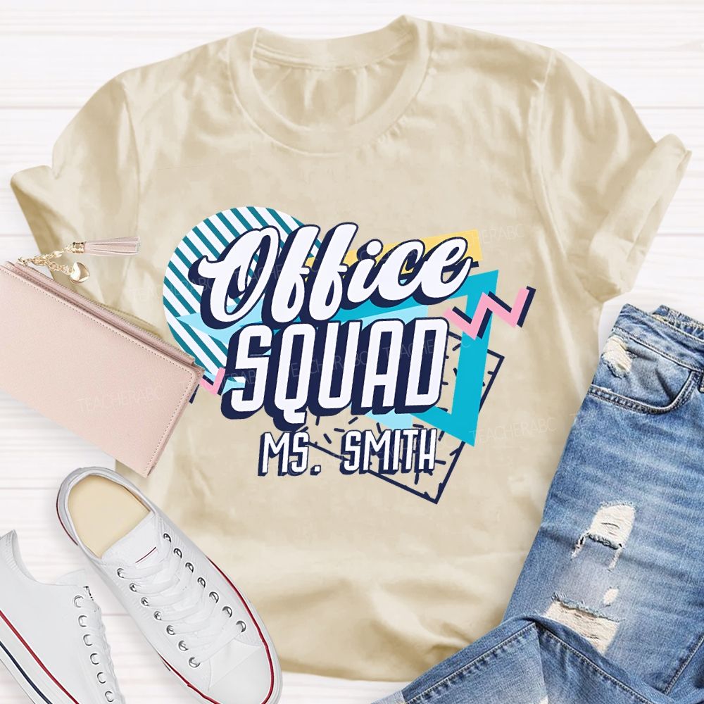 Personalized Name Office Squad Stripes  Teacher T-shirt