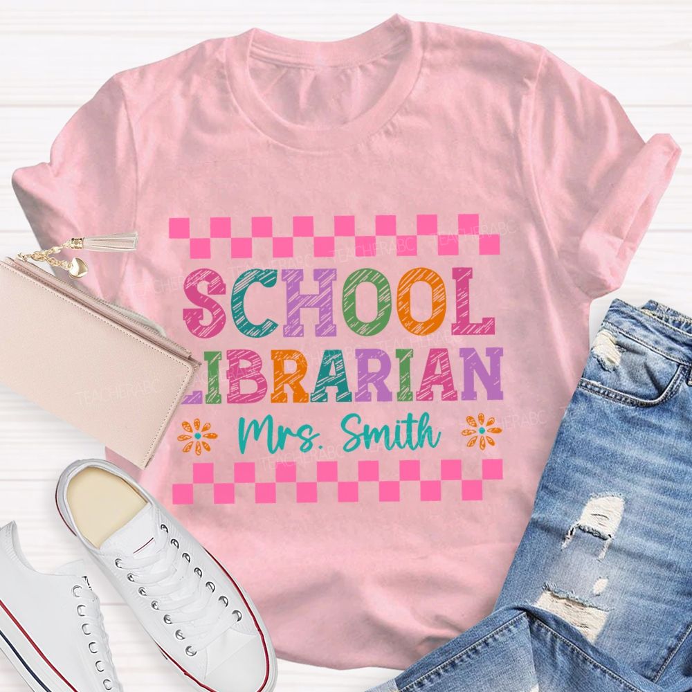 Personalized Name  School Librarian Grid  Teacher T-shirt