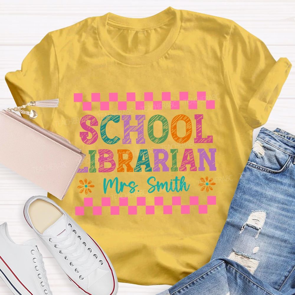 Personalized Name  School Librarian Grid  Teacher T-shirt
