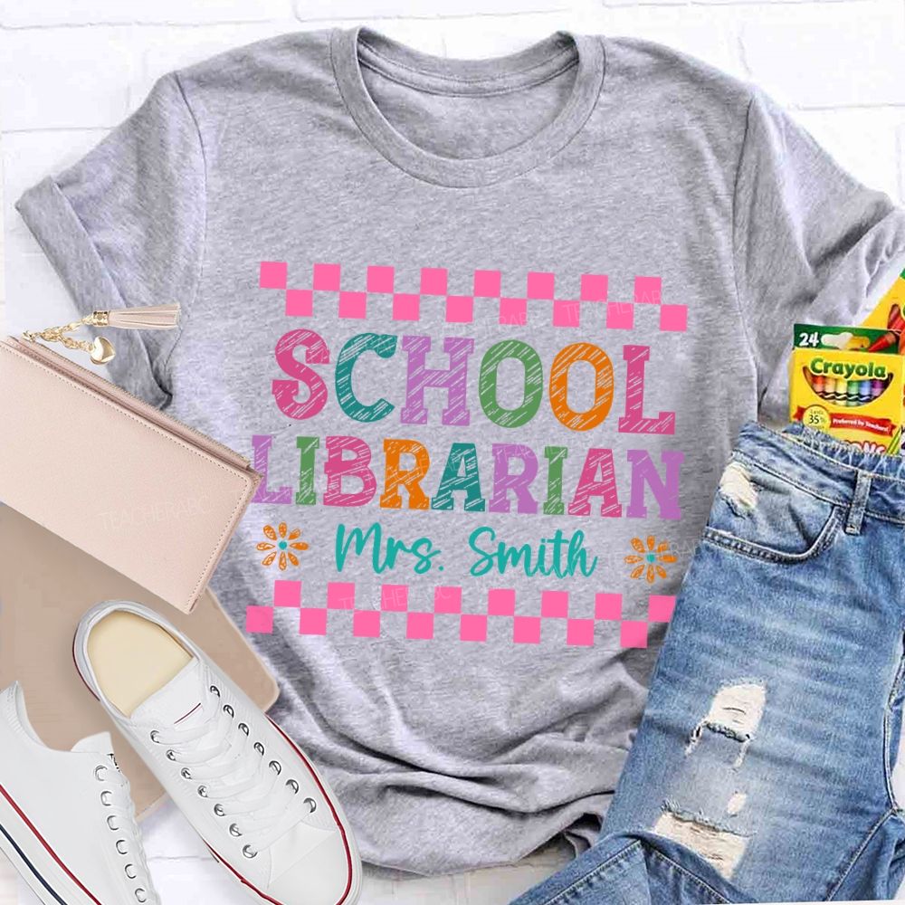 Personalized Name  School Librarian Grid  Teacher T-shirt