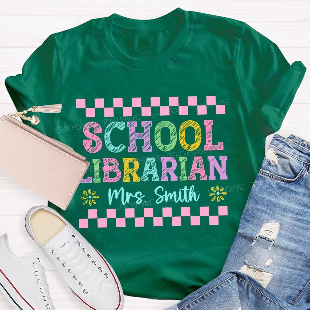 Personalized Name  School Librarian Grid  Teacher T-shirt