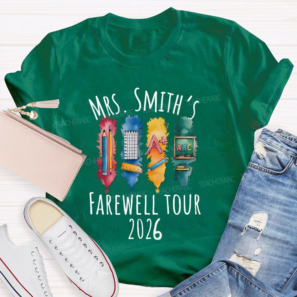 Personalized Name Farewell Tour  Pencil Ruler Teacher T-Shirt