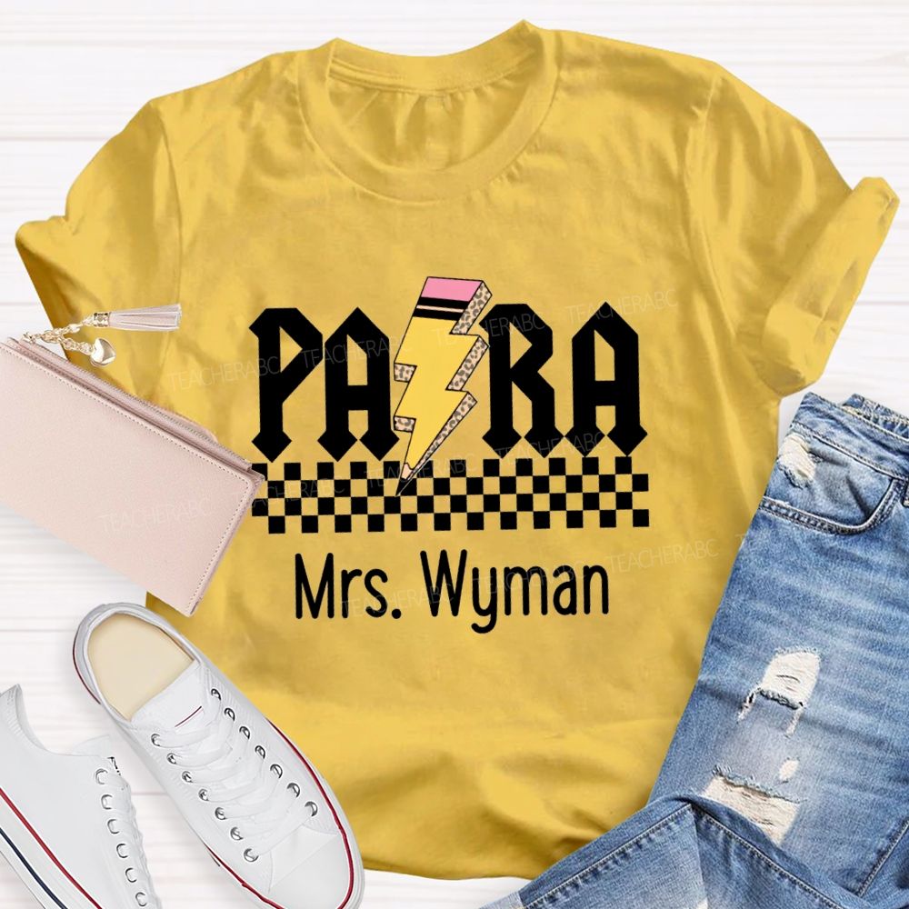Personalized Name Para Pencil Chessboard Teacher T-Shirt