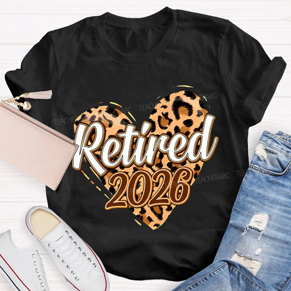 Retired 2026 Leopard-Print Heart Teacher T-shirt