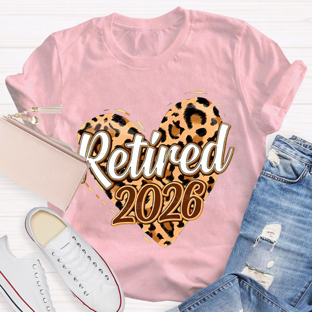 Retired 2026 Leopard-Print Heart Teacher T-shirt