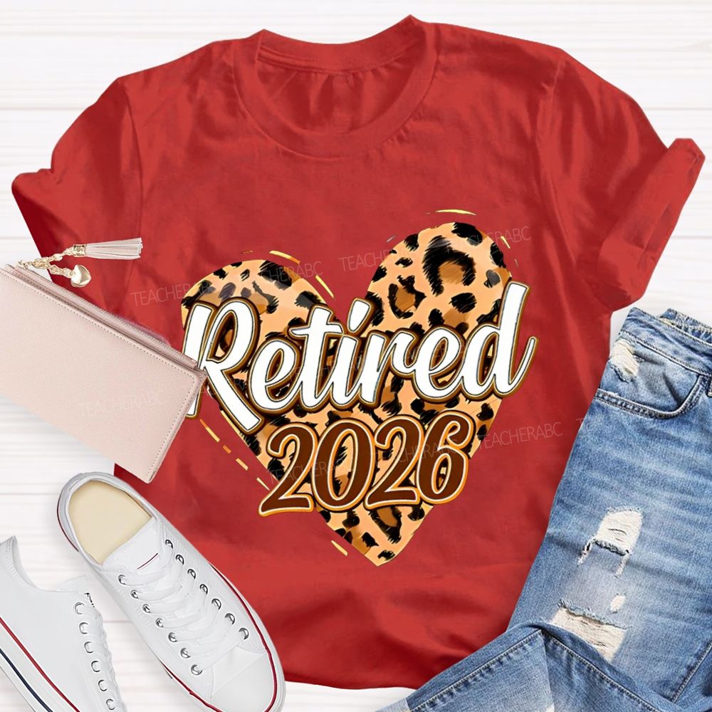 Retired 2026 Leopard-Print Heart Teacher T-shirt