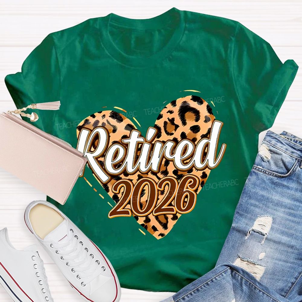 Retired 2026 Leopard-Print Heart Teacher T-shirt