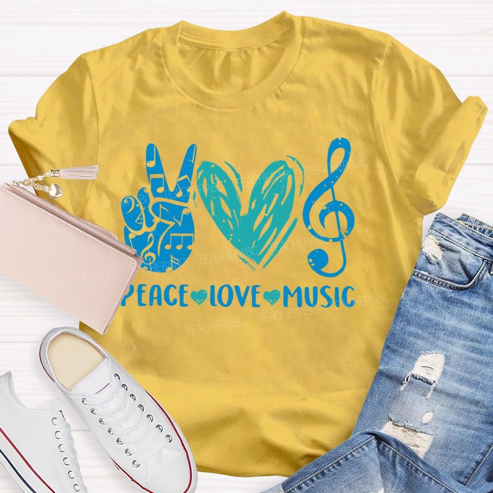 Peace Love Music  Graphic  Teacher T-shirt