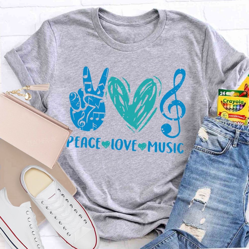 Peace Love Music  Graphic  Teacher T-shirt