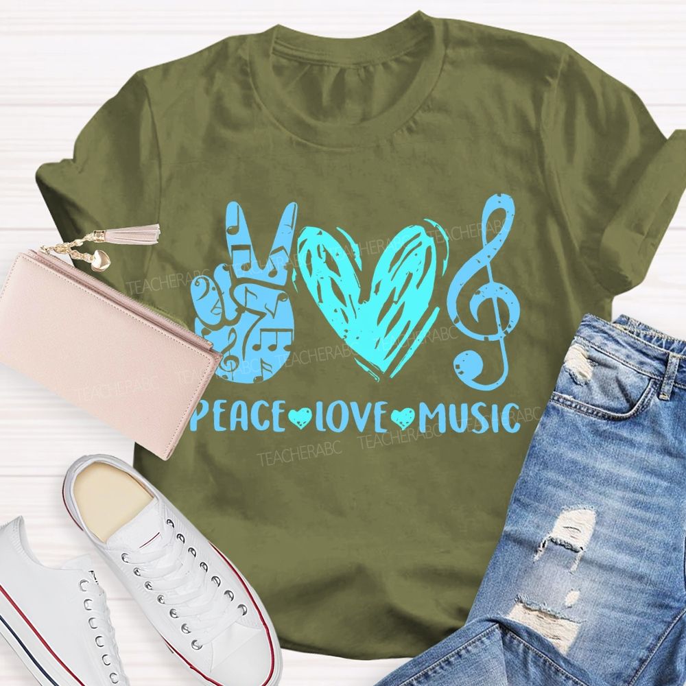 Peace Love Music  Graphic  Teacher T-shirt