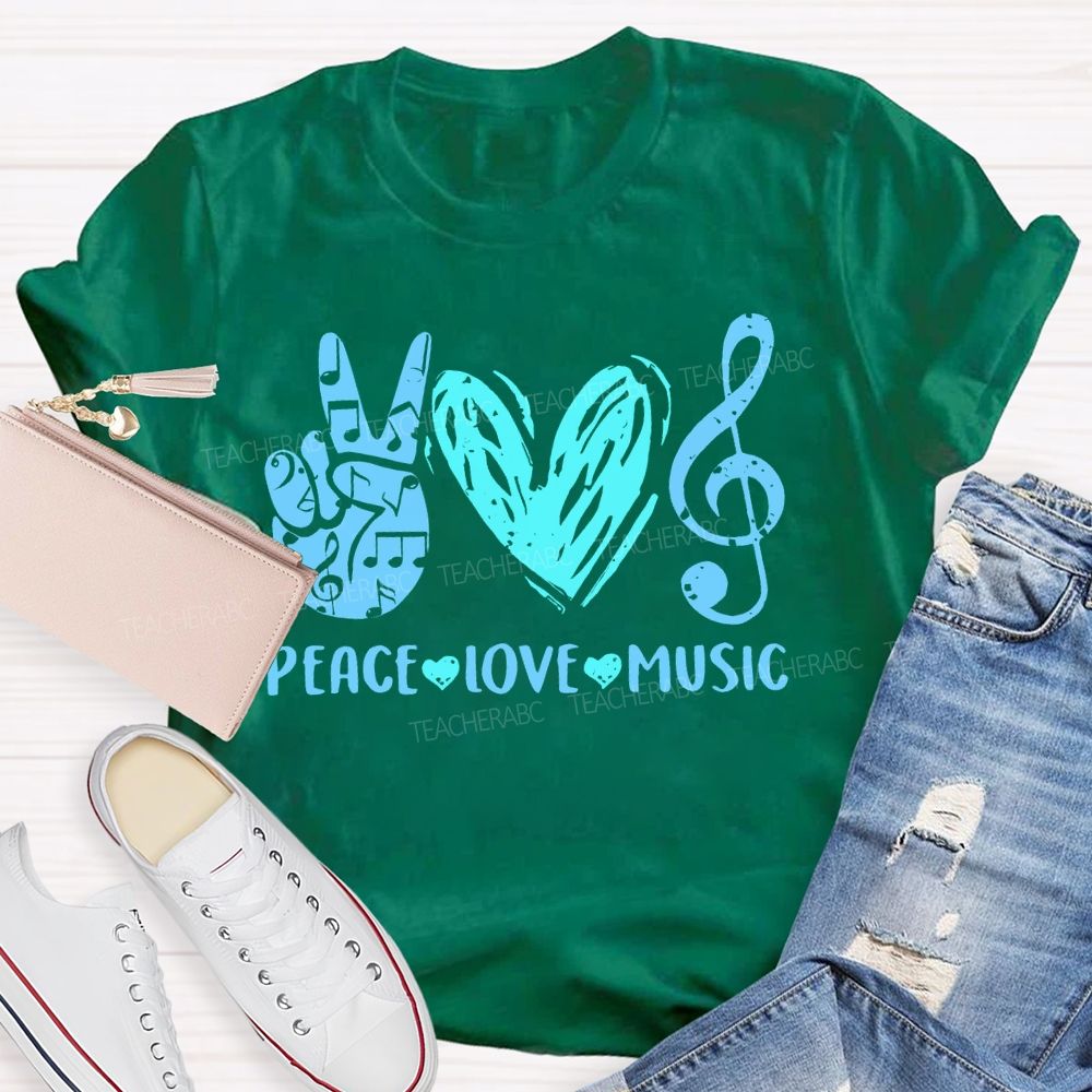 Peace Love Music  Graphic  Teacher T-shirt