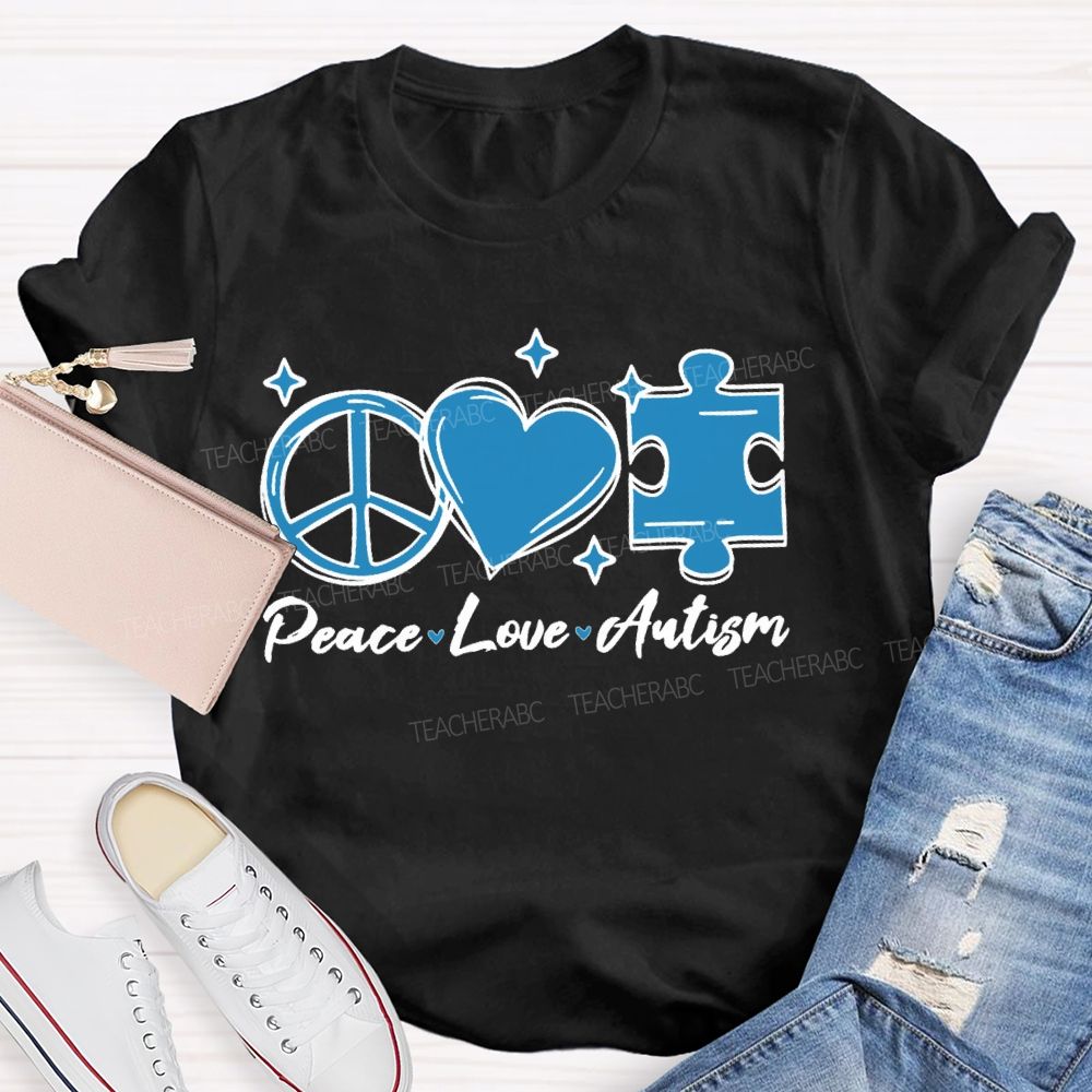 Peace Love Autism Pattern  Teacher T-shirt