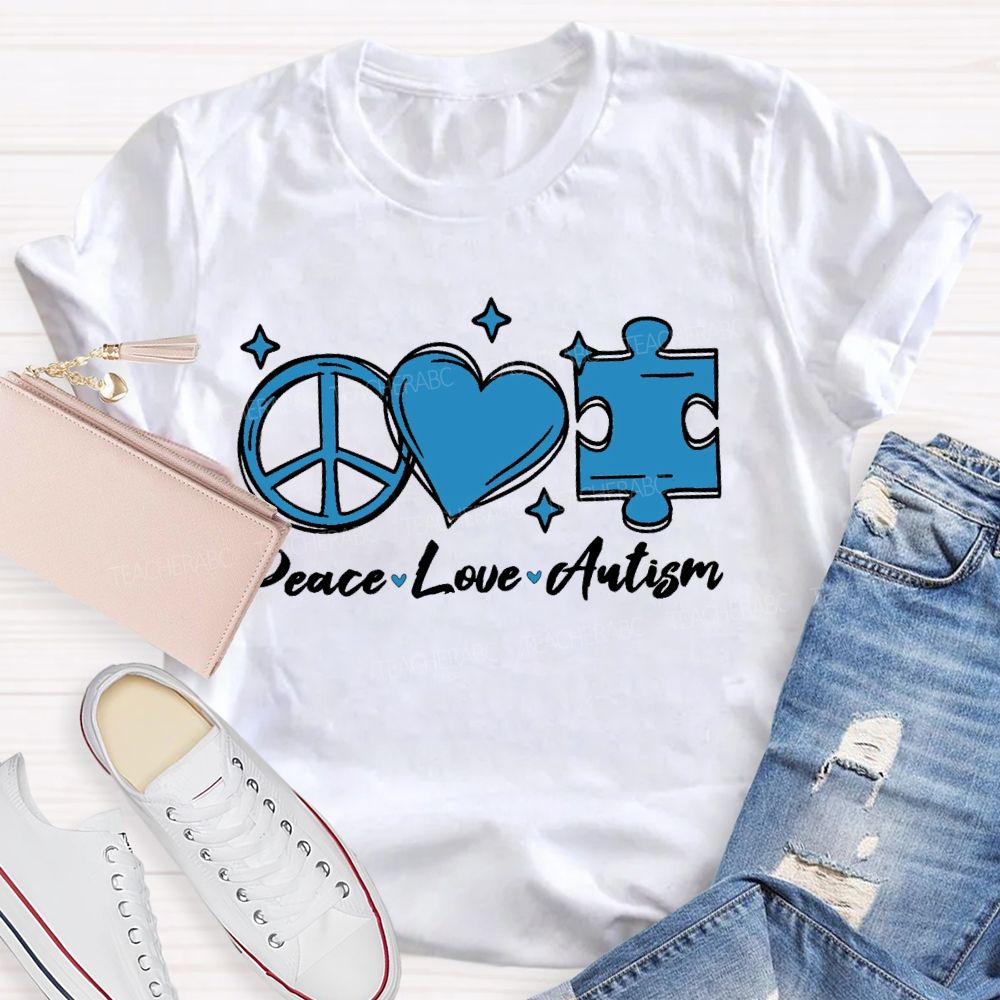 Peace Love Autism Pattern  Teacher T-shirt
