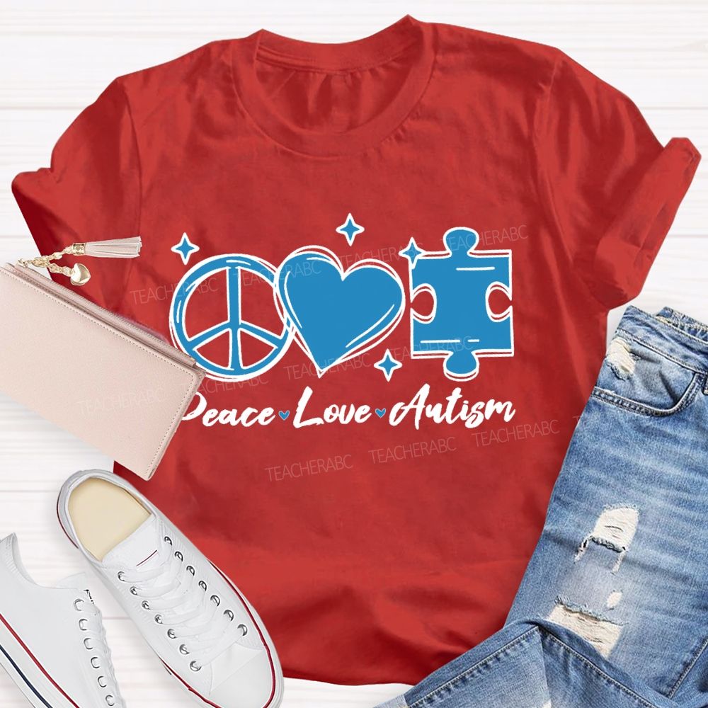 Peace Love Autism Pattern  Teacher T-shirt