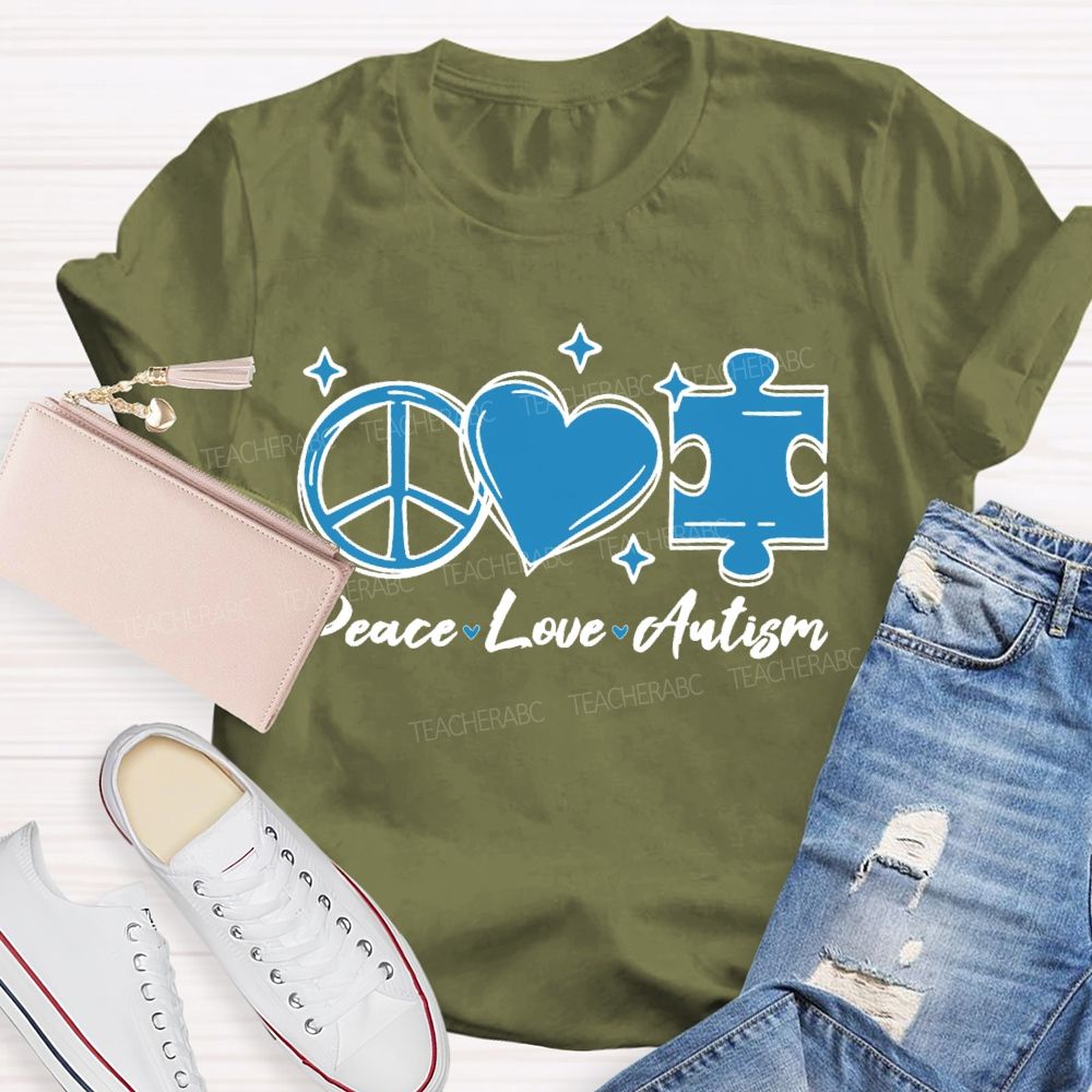 Peace Love Autism Pattern  Teacher T-shirt