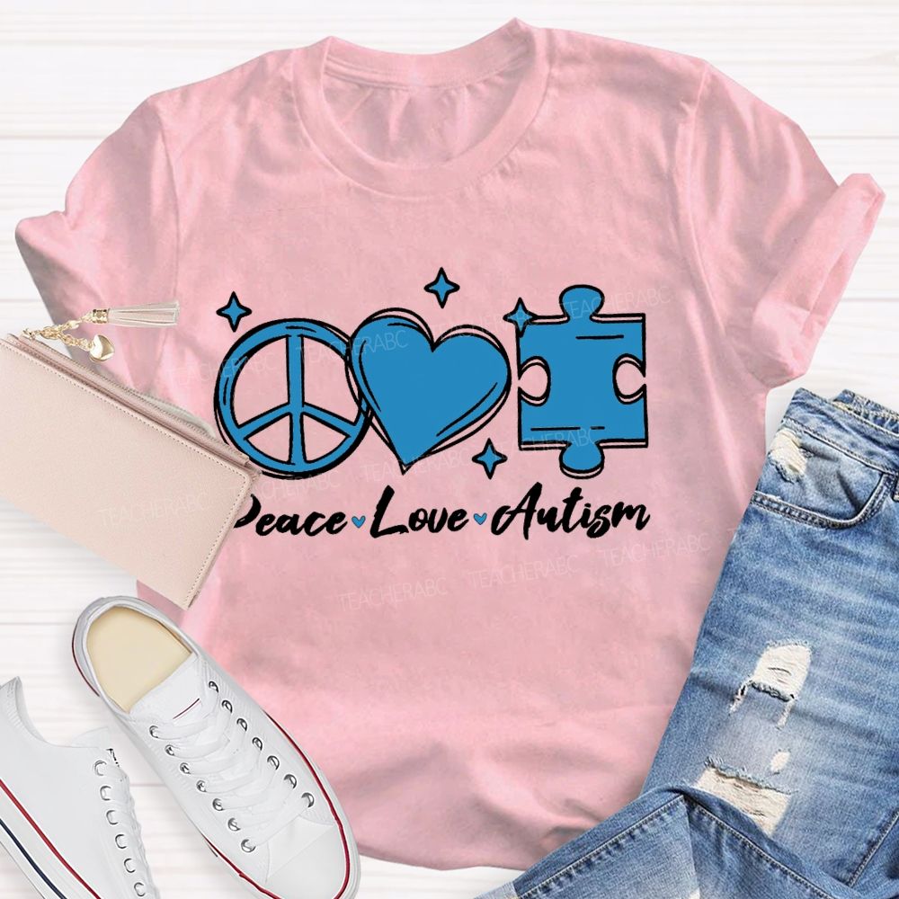 Peace Love Autism Pattern  Teacher T-shirt