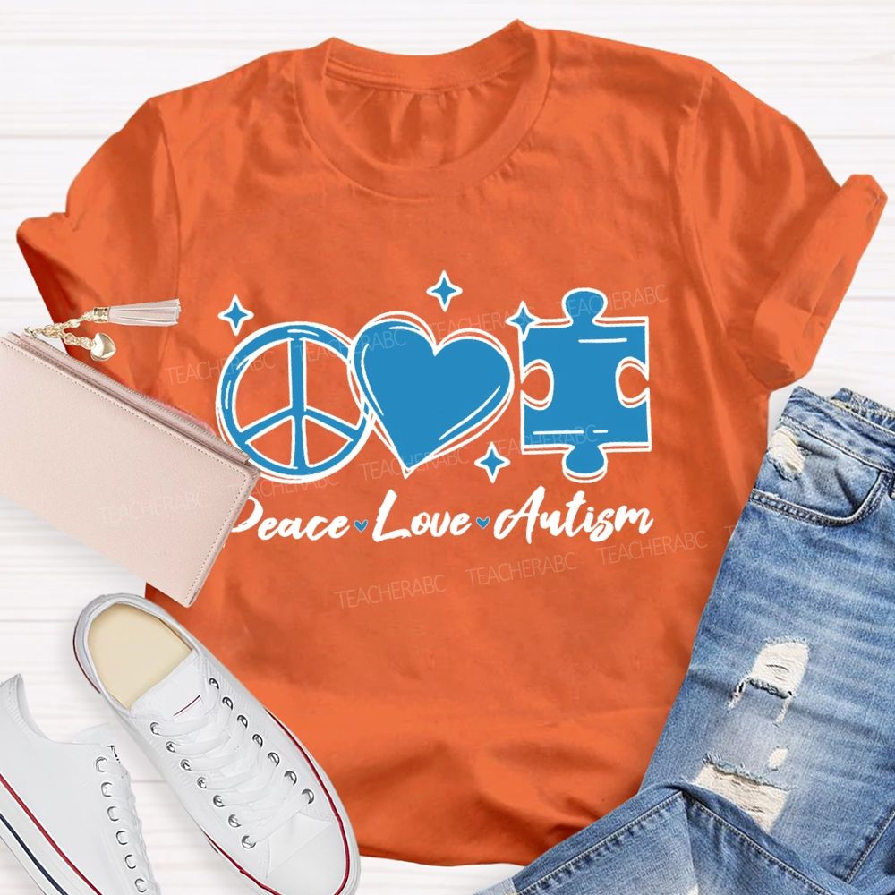 Peace Love Autism Pattern  Teacher T-shirt