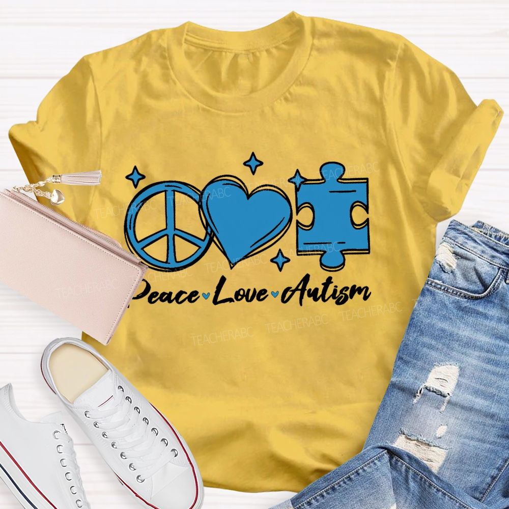 Peace Love Autism Pattern  Teacher T-shirt