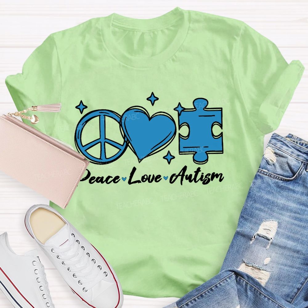 Peace Love Autism Pattern  Teacher T-shirt