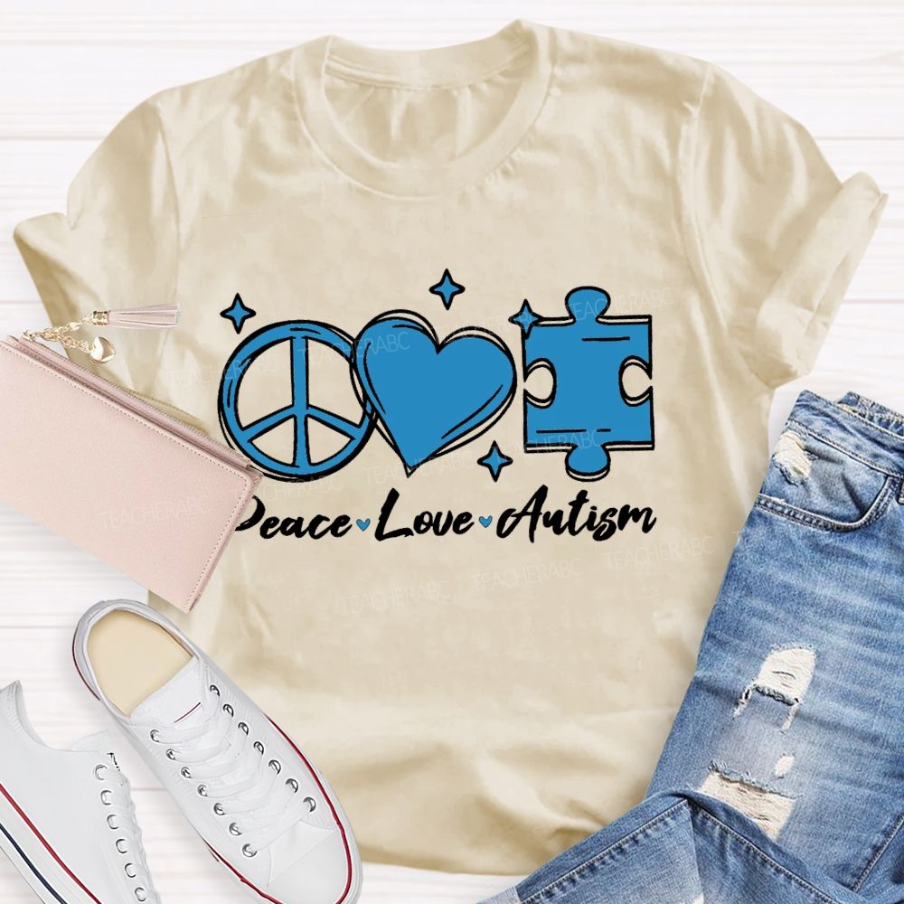 Peace Love Autism Pattern  Teacher T-shirt