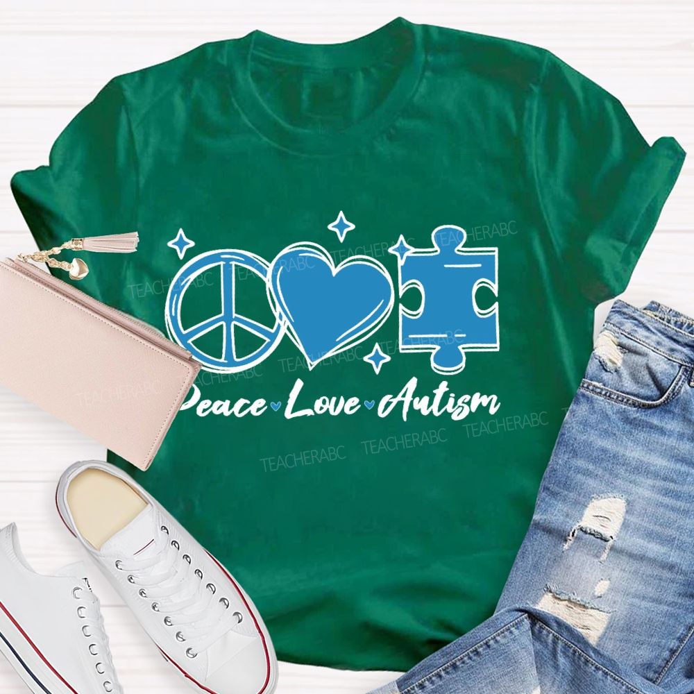 Peace Love Autism Pattern  Teacher T-shirt