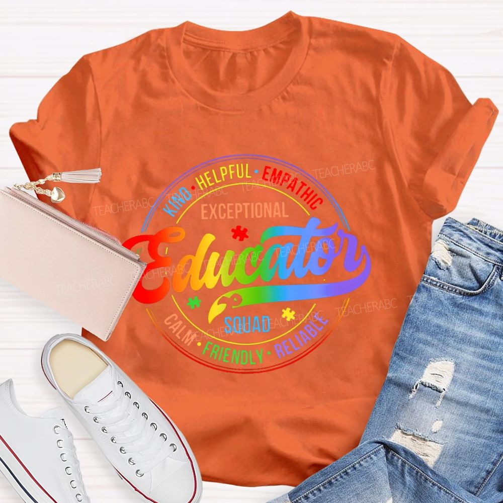Exceptional Educator Squad Colorful Letters  Teacher T-shirt