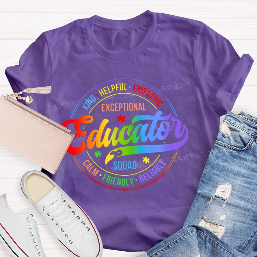 Exceptional Educator Squad Colorful Letters  Teacher T-shirt