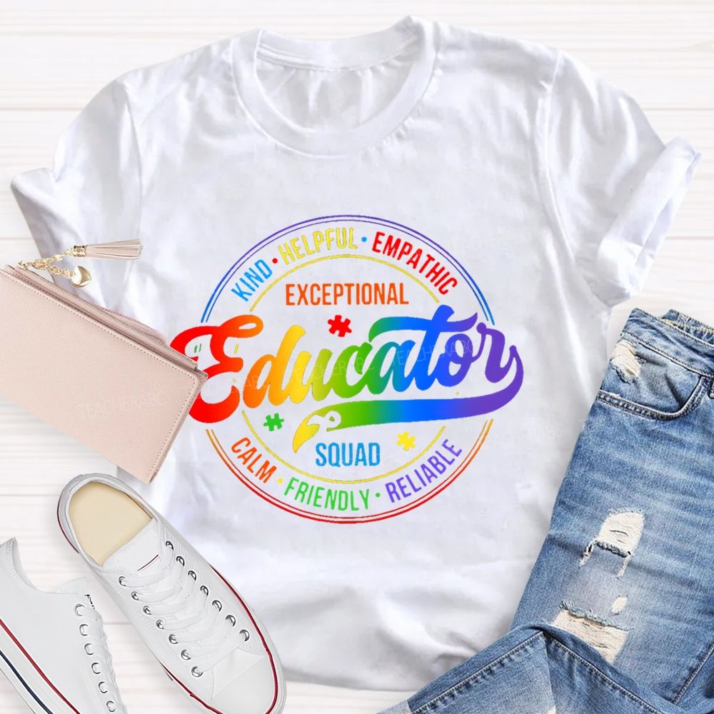 Exceptional Educator Squad Colorful Letters  Teacher T-shirt