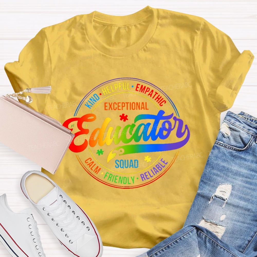 Exceptional Educator Squad Colorful Letters  Teacher T-shirt