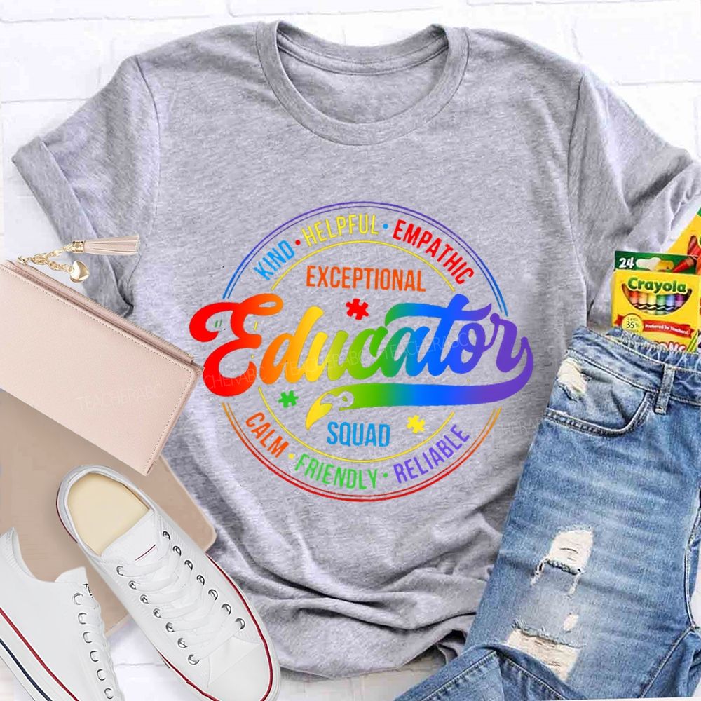 Exceptional Educator Squad Colorful Letters  Teacher T-shirt