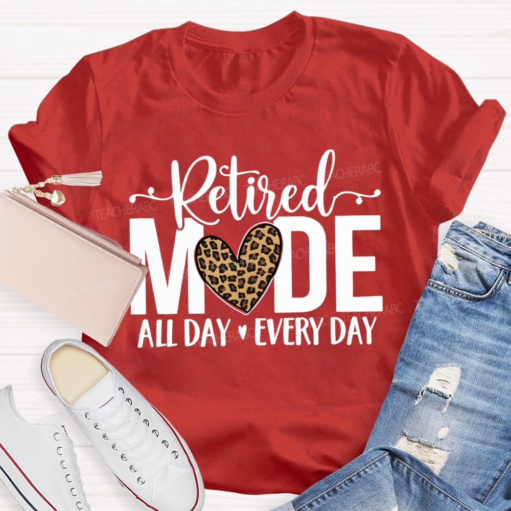 Retired Mode All Day Every Day Leopard Print Heart T-shirt