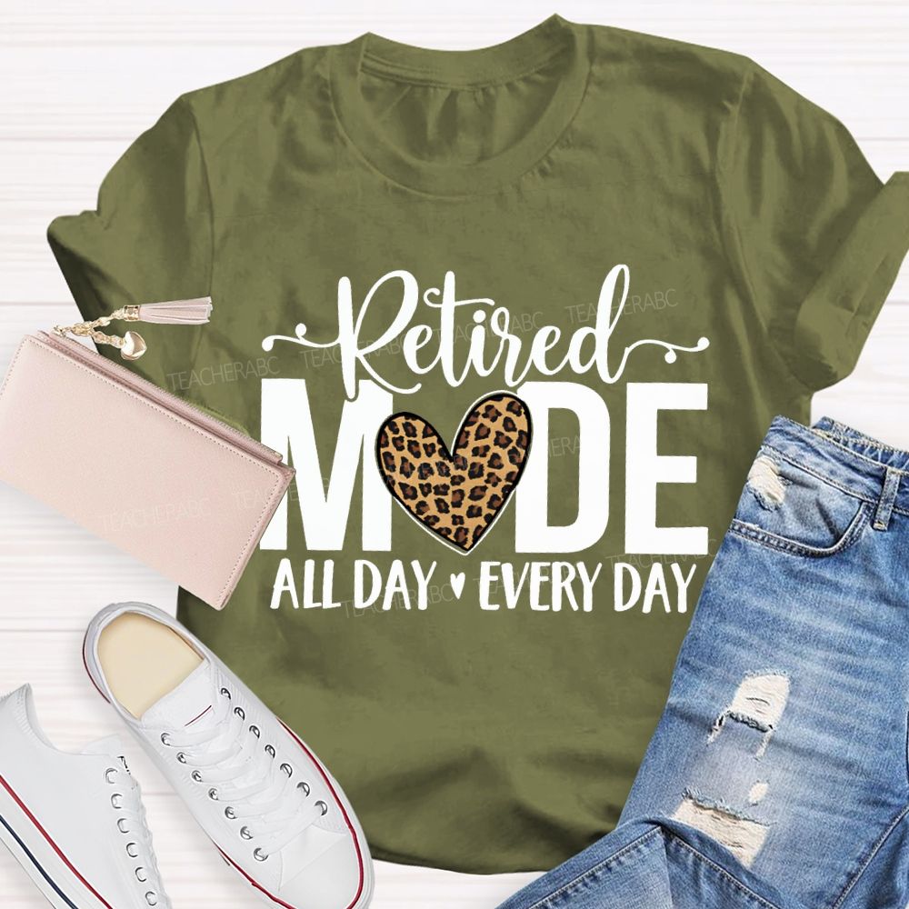 Retired Mode All Day Every Day Leopard Print Heart T-shirt