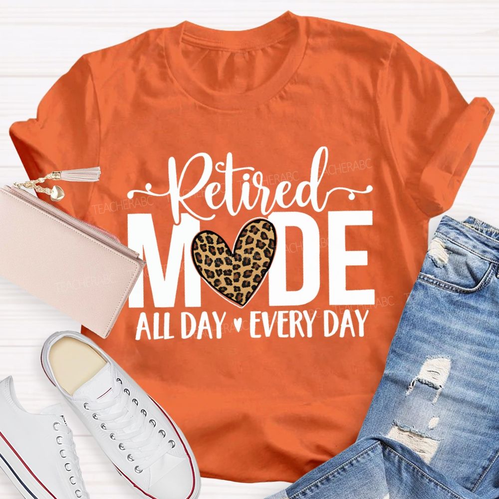 Retired Mode All Day Every Day Leopard Print Heart T-shirt