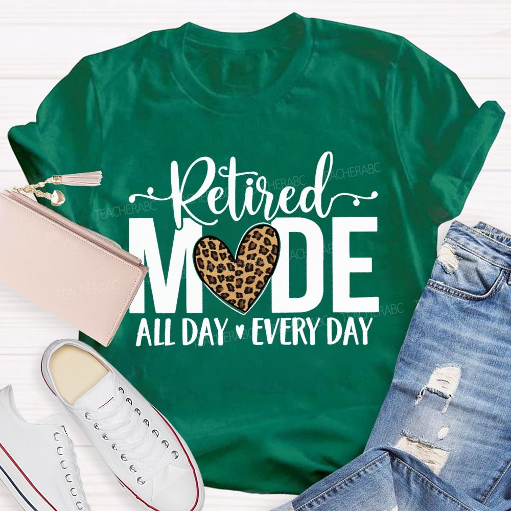 Retired Mode All Day Every Day Leopard Print Heart T-shirt