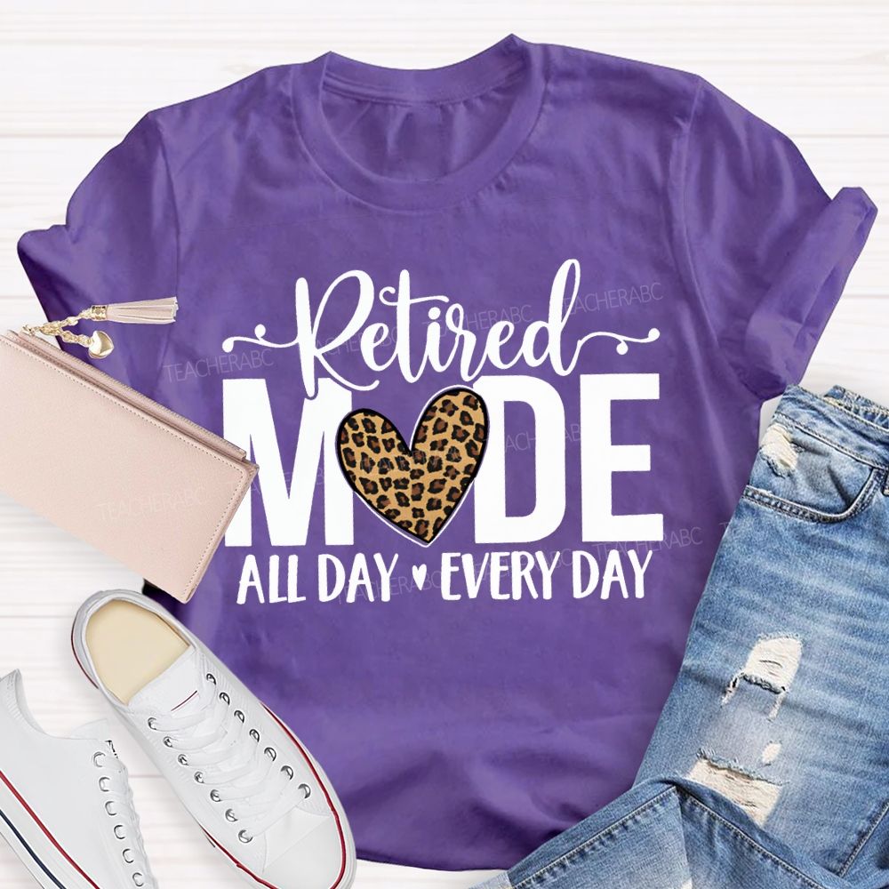 Retired Mode All Day Every Day Leopard Print Heart T-shirt