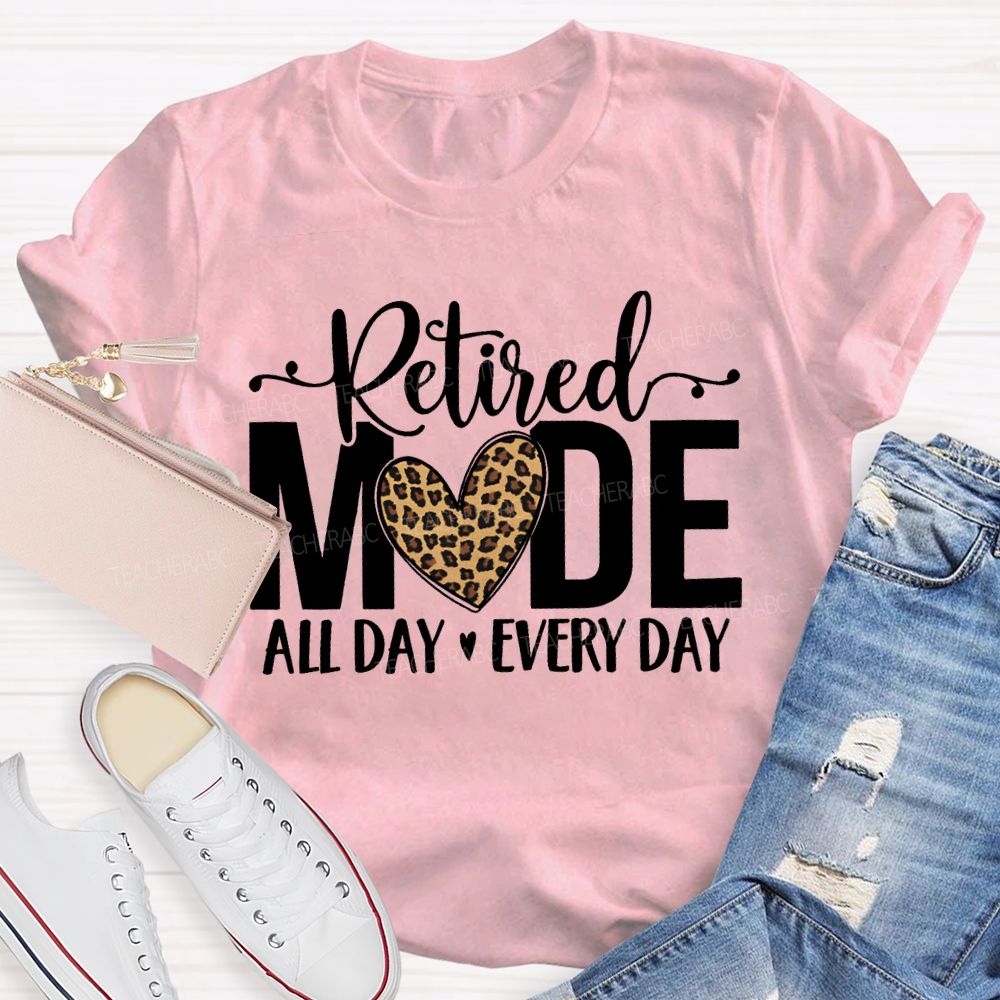 Retired Mode All Day Every Day Leopard Print Heart T-shirt