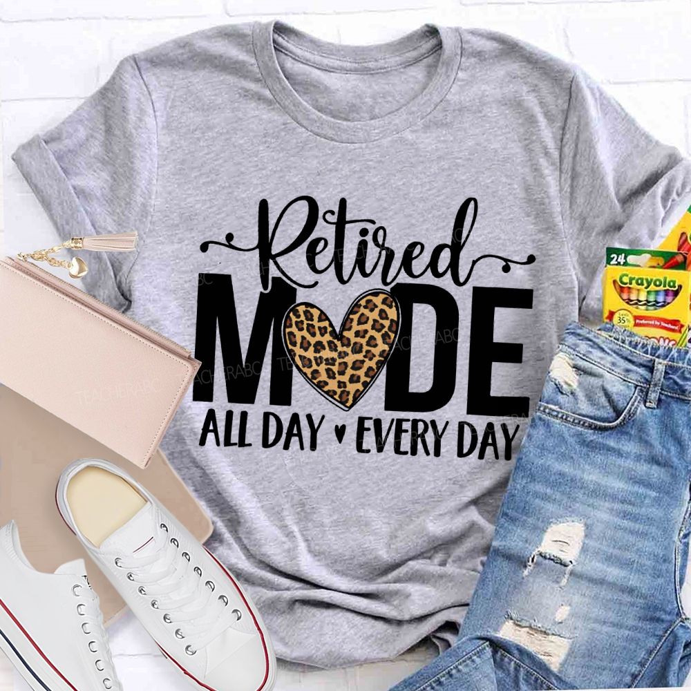 Retired Mode All Day Every Day Leopard Print Heart T-shirt