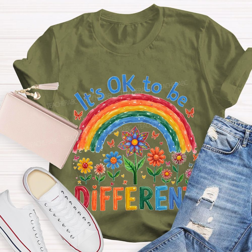 It's Ok To Be Different  Rainbow Letters  Teacher T-shirt