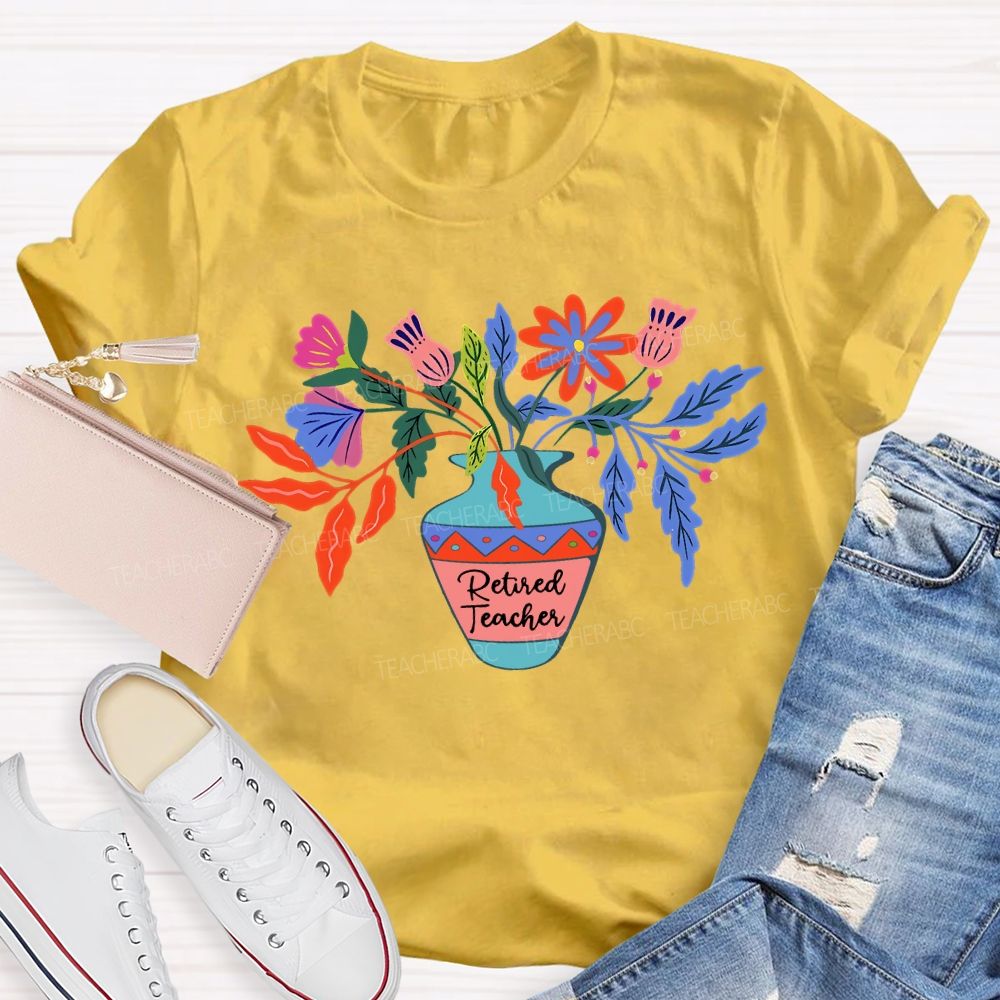 Retired Teacher Celebration With Colorful Flowers T-shirt