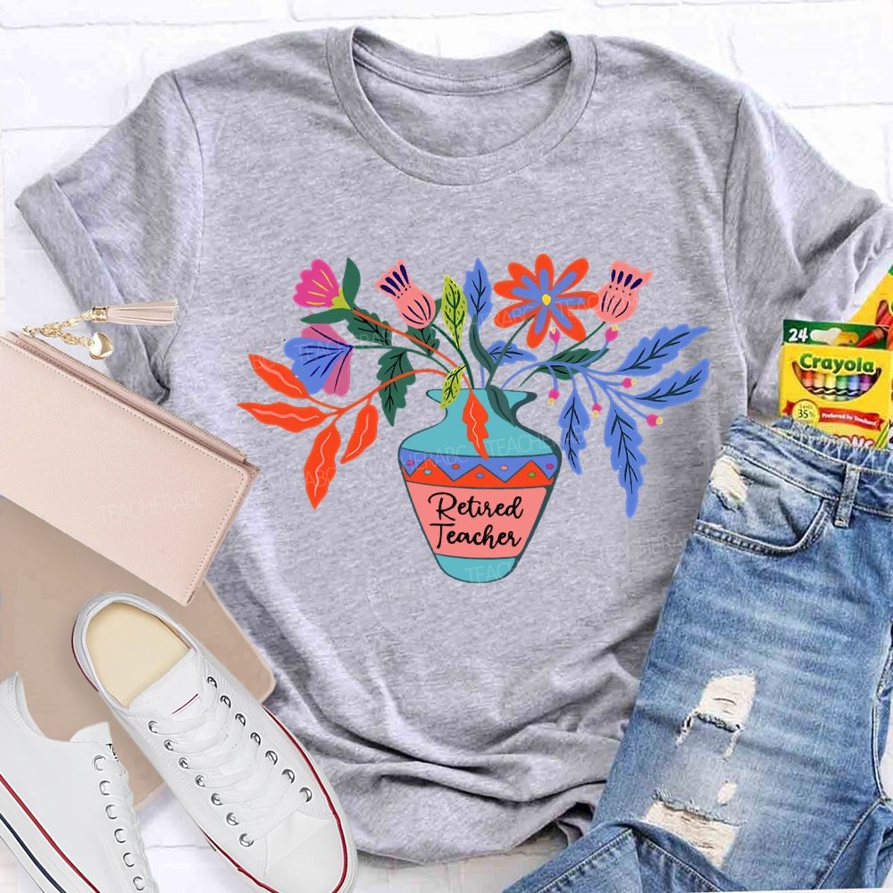 Retired Teacher Celebration With Colorful Flowers T-shirt