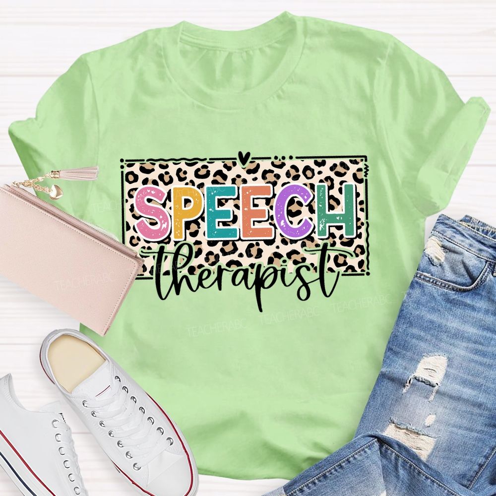 Speech Therapy Leopard Print And Heart Teacher T-shirt