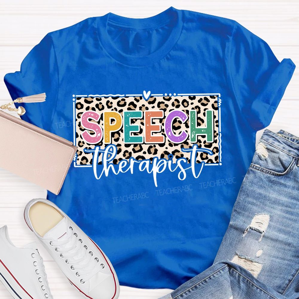Speech Therapy Leopard Print And Heart Teacher T-shirt