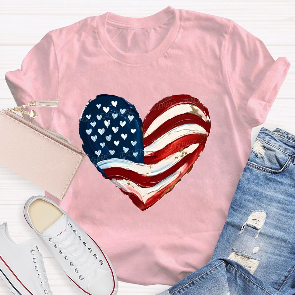 Love Our Country With Heart Teacher T-Shirt