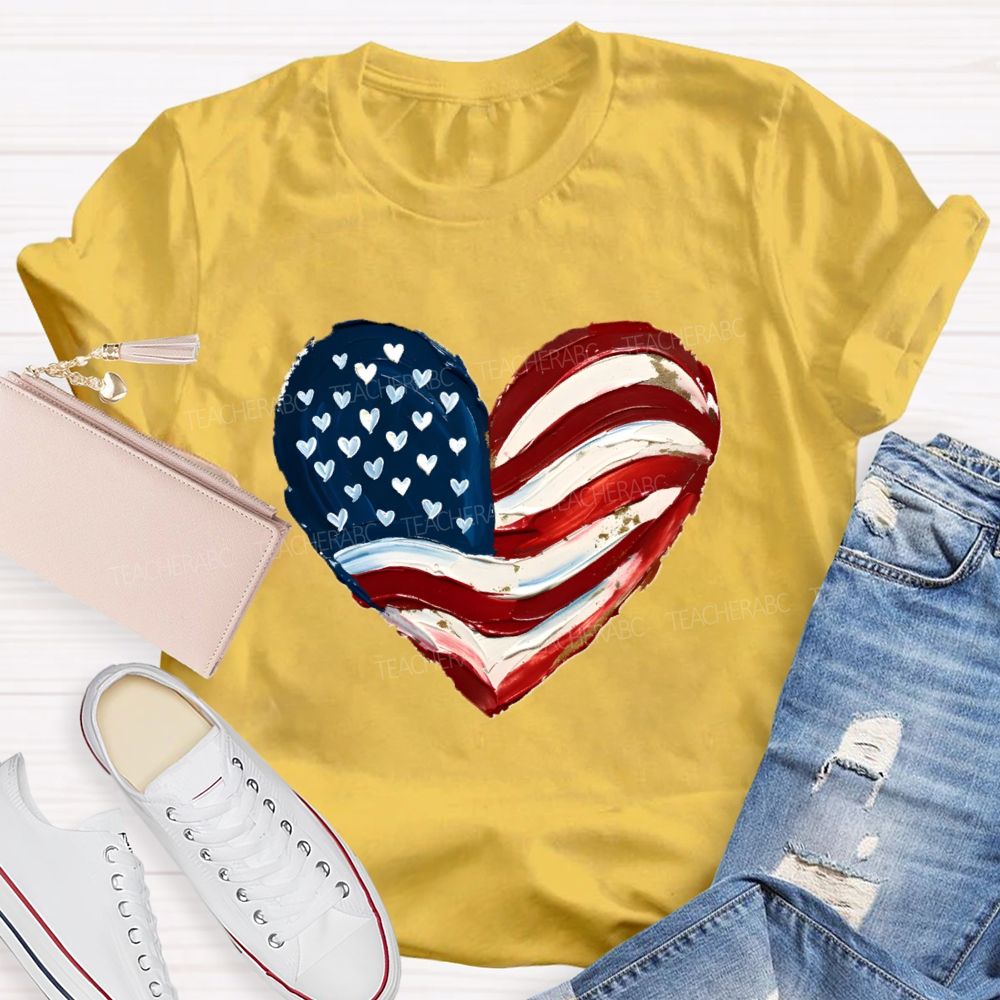Love Our Country With Heart Teacher T-Shirt